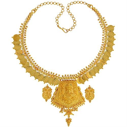 Image Of 22 Carat Gold Laxmi Coin Necklace Set