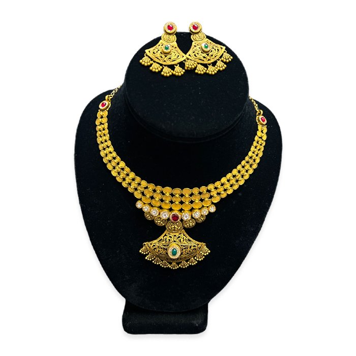 Image Of Elegant Gold Necklace and Earring Set
