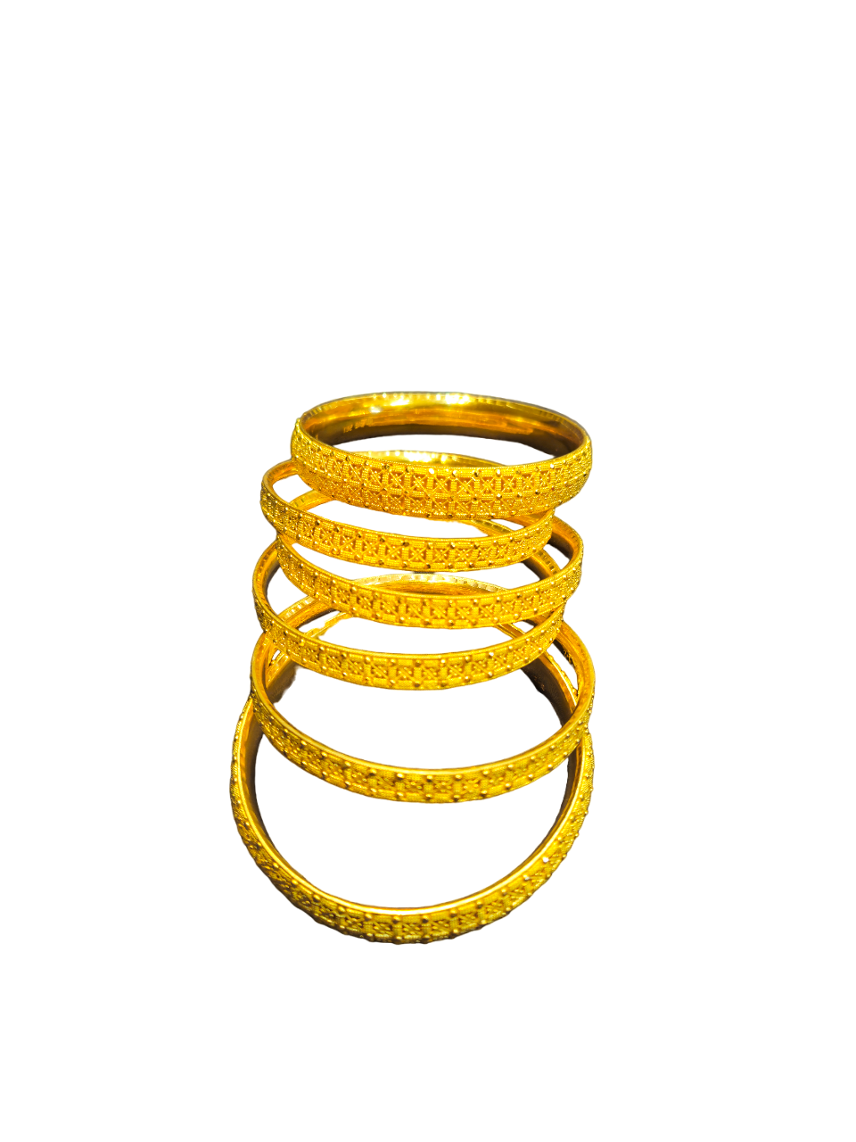 Image Of Ornate Gold Bangles with Unique Detailing