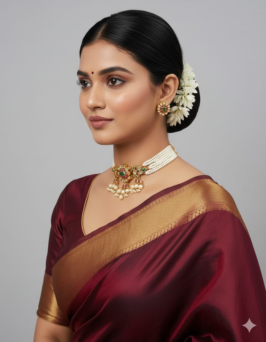 Image Of J - Pearl Kundan Bridal Choker Necklace Set