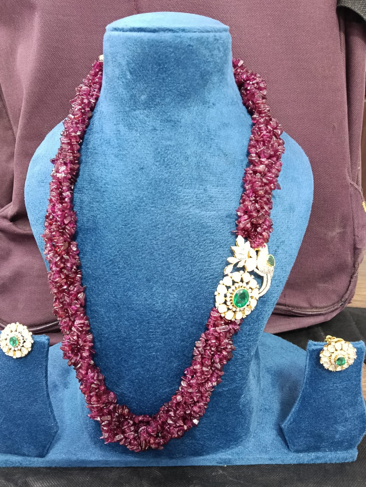 Image Of J - Ruby Chip Beads Mala Necklace Set