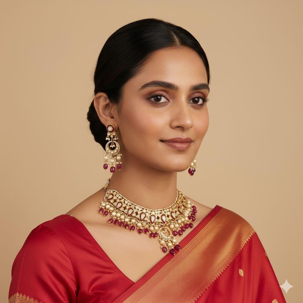 Image Of K - Kundan Bridal Choker Necklace Set