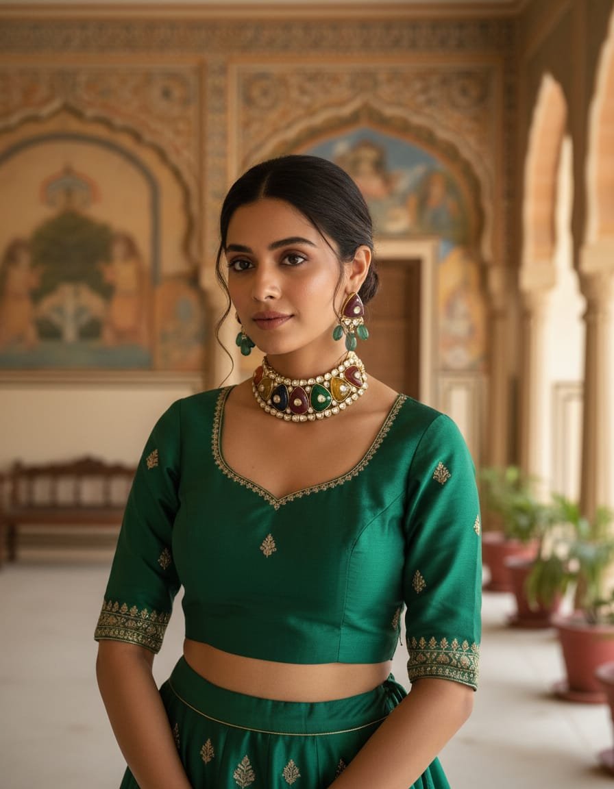 Image Of J - Navratna Kundan Pearl Choker Necklace Set