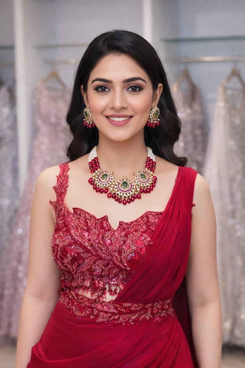 Image Of J - Ruby Studded Pachi Kundan Choker Necklace Set