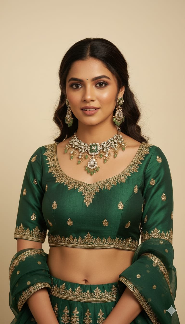 Image Of K - Polki Kundan Emerald Green Drop Choker Necklace Set