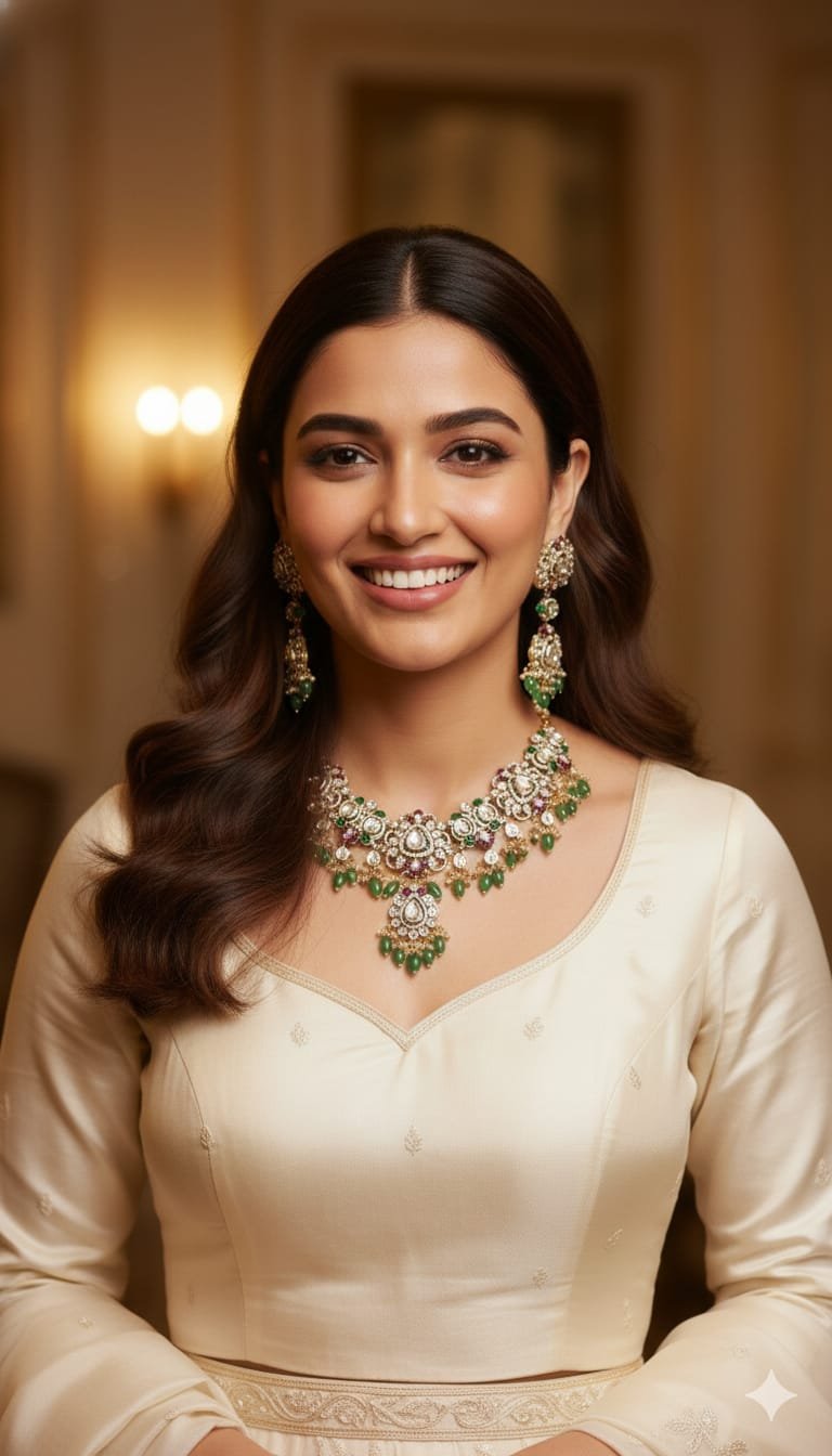 Image Of K- Kundan Polki Ruby & Emerald Choker Necklace Set