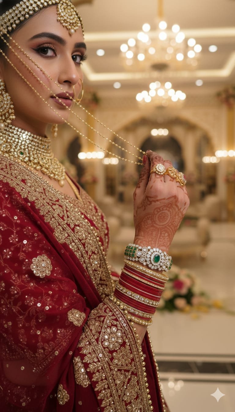 Image Of K - Complete North Indian Kundan Polki Bridal Jewelry Set