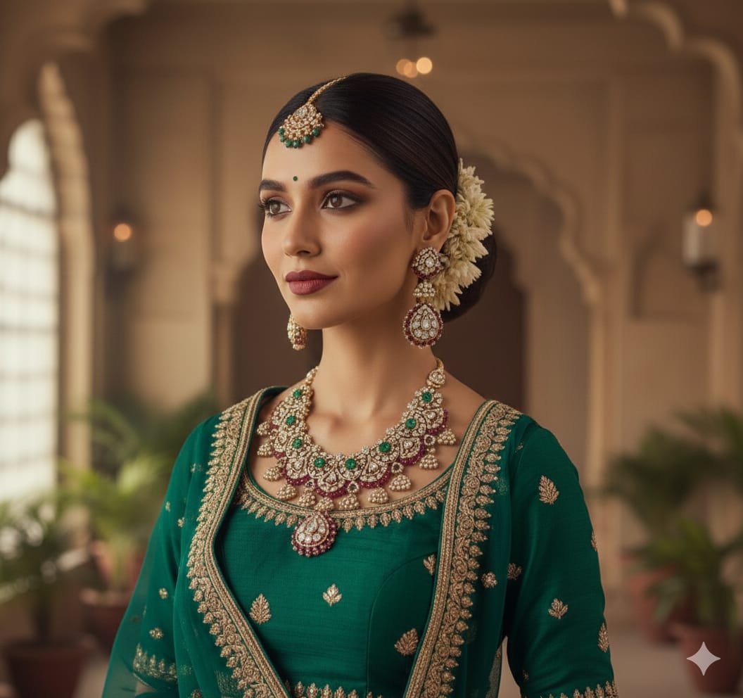 Image Of K - Ruby Drop Detailing Moissanite Couture Statement Kundan Polki Necklace Set