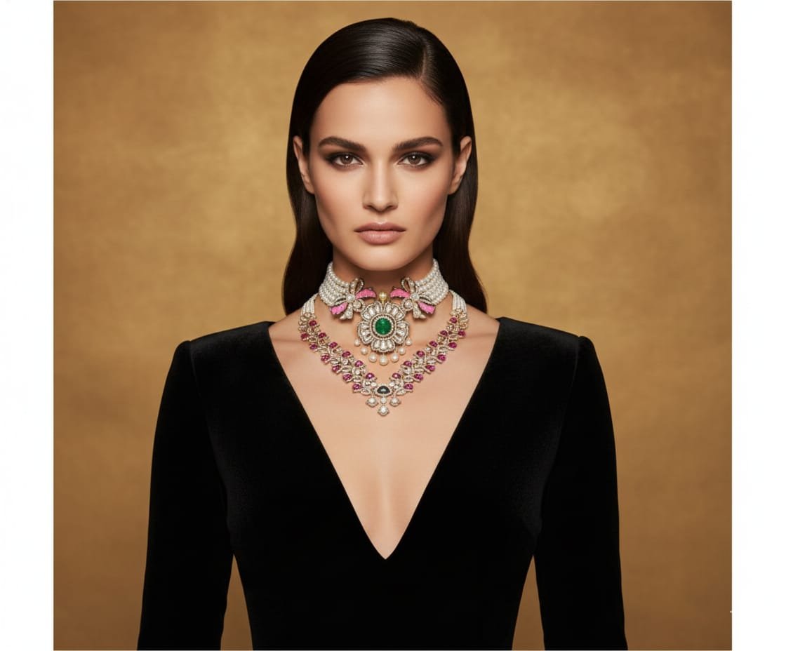 Image Of K - Pearl Choker with Enamel Butterfly Diamond