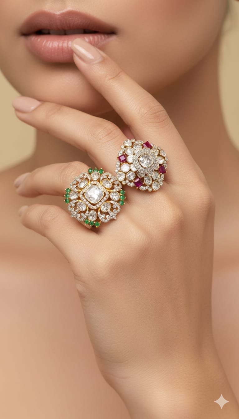 Image Of K - Diamond Emerald Cocktail Ring