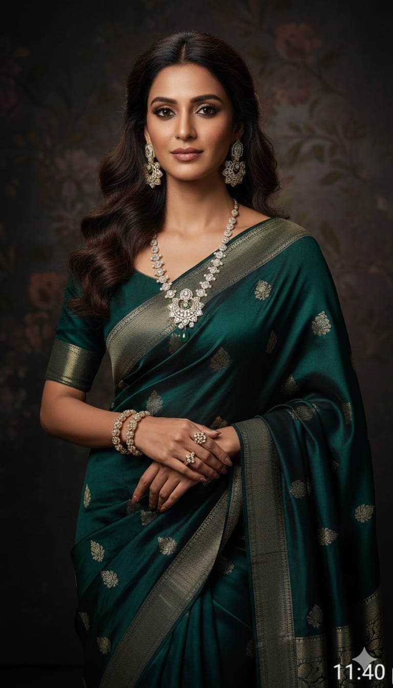Image Of K - Diamond polki emerald bridal jewellery set saree